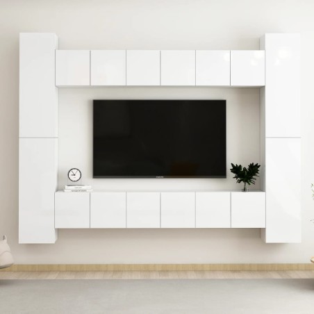 10-tlg. TV-Schrank-Set Hochglanz-Weiß Holzwerkstoff