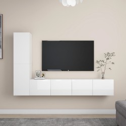 4-tlg. TV-Schrank-Set Hochglanz-Weiß Holzwerkstoff