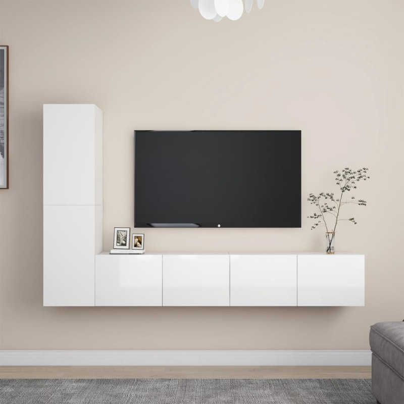 4-tlg. TV-Schrank-Set Hochglanz-Weiß Holzwerkstoff 4-tlg. TV-Schrank-Set Hochglanz-Weiß Holzwerkstoff