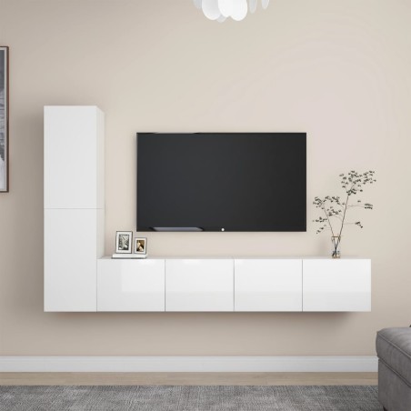 4-tlg. TV-Schrank-Set Hochglanz-Weiß Holzwerkstoff