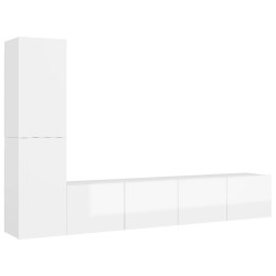 4-tlg. TV-Schrank-Set Hochglanz-Weiß Holzwerkstoff