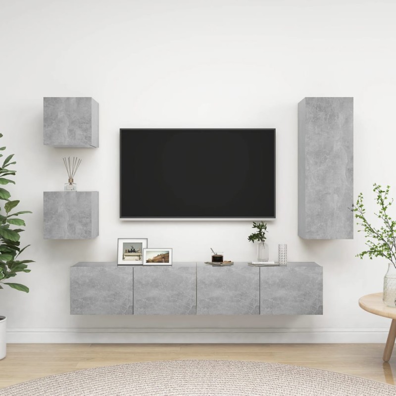 vidaXL 5-tlg. TV-Schrank-Set Betongrau Holzwerkstoff vidaXL 5-tlg. TV-Schrank-Set Betongrau Holzwerkstoff