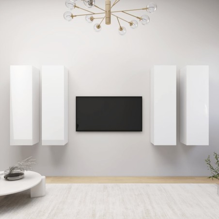TV-Schränke 4 Stk. Hochglanz Weiß 30,5x30x110 cm Holzwerkstoff