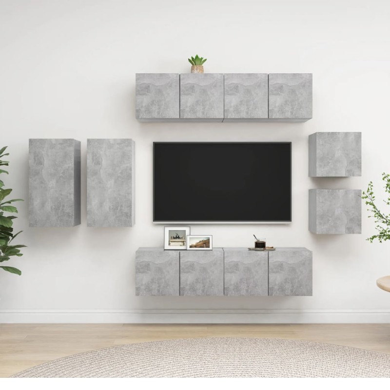 8-tlg. TV-Schrank-Set Betongrau Holzwerkstoff 8-tlg. TV-Schrank-Set Betongrau Holzwerkstoff