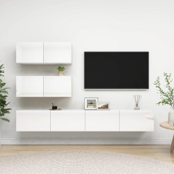 vidaXL 4-tlg. TV-Schrank-Set Hochglanz-Weiß Holzwerkstoff