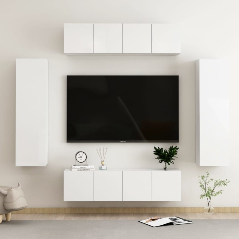 6-tlg. TV-Schrank-Set Hochglanz-Weiß Holzwerkstoff 6-tlg. TV-Schrank-Set Hochglanz-Weiß Holzwerkstoff