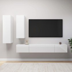 4-tlg. TV-Schrank-Set Hochglanz-Weiß Holzwerkstoff