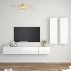 4-tlg. TV-Schrank-Set Hochglanz-Weiß Holzwerkstoff