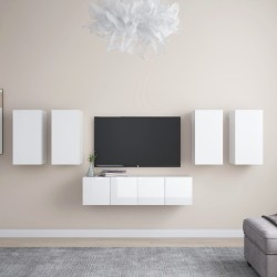 6-tlg. TV-Schrank-Set Hochglanz-Weiß Holzwerkstoff