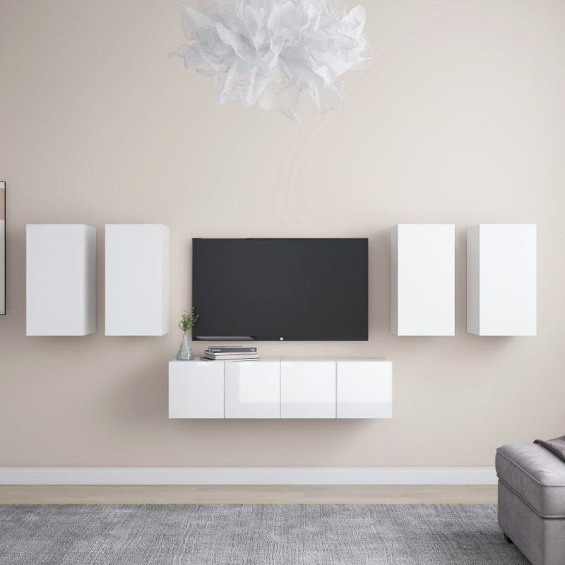 6-tlg. TV-Schrank-Set Hochglanz-Weiß Holzwerkstoff 6-tlg. TV-Schrank-Set Hochglanz-Weiß Holzwerkstoff