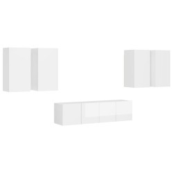 6-tlg. TV-Schrank-Set Hochglanz-Weiß Holzwerkstoff