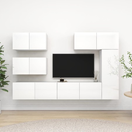 6-tlg. TV-Schrank-Set Hochglanz-Weiß Holzwerkstoff