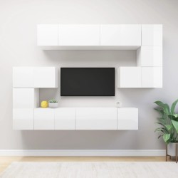 10-tlg. TV-Schrank-Set Hochglanz-Weiß Holzwerkstoff