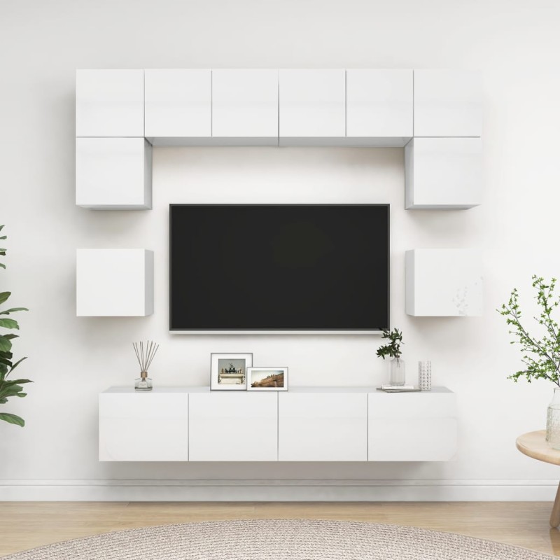 8-tlg. TV-Schrank-Set Hochglanz-Weiß Holzwerkstoff 8-tlg. TV-Schrank-Set Hochglanz-Weiß Holzwerkstoff