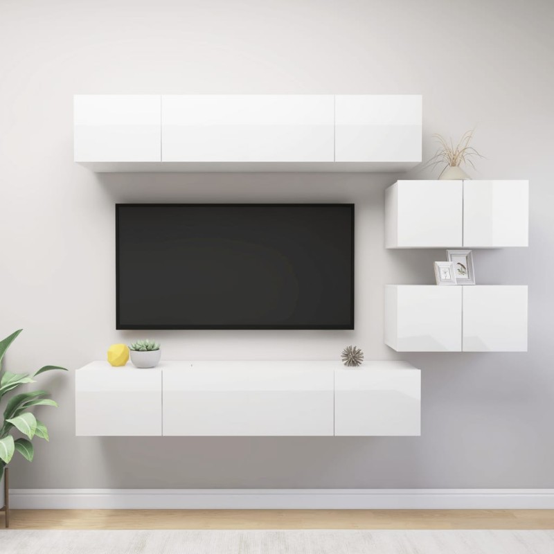 6-tlg. TV-Schrank-Set Hochglanz-Weiß Holzwerkstoff 6-tlg. TV-Schrank-Set Hochglanz-Weiß Holzwerkstoff