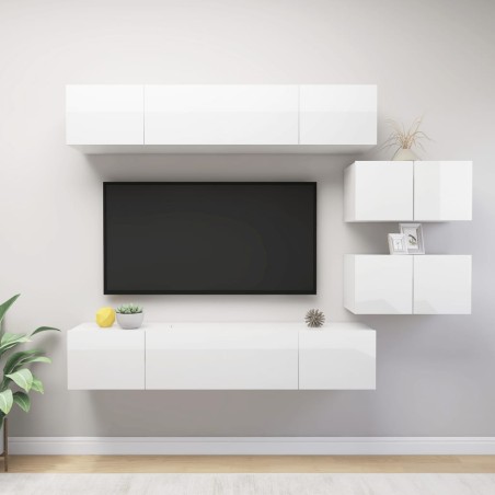 6-tlg. TV-Schrank-Set Hochglanz-Weiß Holzwerkstoff