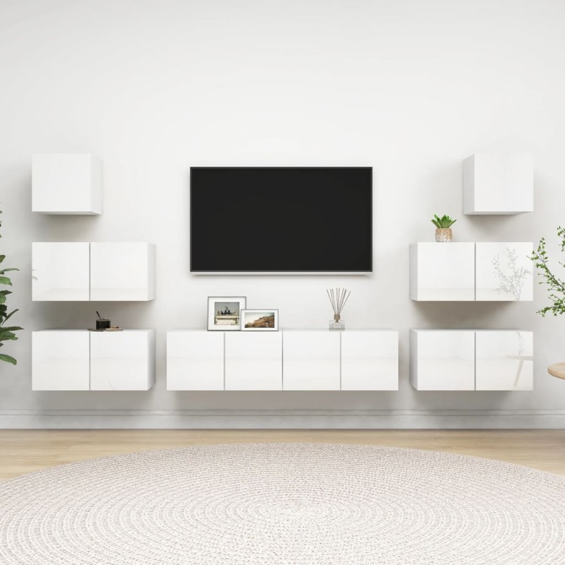 8-tlg. TV-Schrank-Set Hochglanz-Weiß Holzwerkstoff 8-tlg. TV-Schrank-Set Hochglanz-Weiß Holzwerkstoff