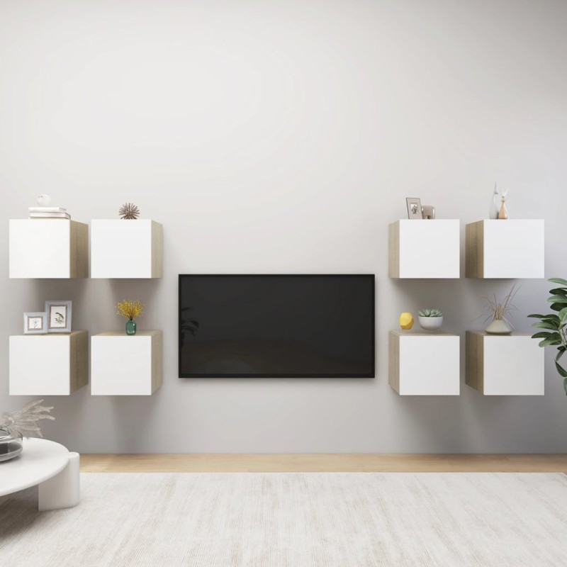 vidaXL TV-Wandschränke 8 Stk. Weiß Sonoma-Eiche 30,5x30x30 cm vidaXL TV-Wandschränke 8 Stk. Weiß Sonoma-Eiche 30,5x30x30 cm