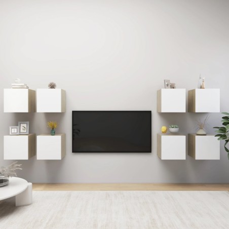 vidaXL TV-Wandschränke 8 Stk. Weiß Sonoma-Eiche 30,5x30x30 cm