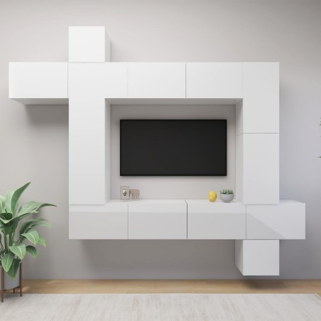 9-tlg. TV-Schrank-Set Hochglanz-Weiß Holzwerkstoff