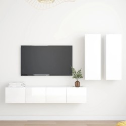 4-tlg. TV-Schrank-Set Hochglanz-Weiß Holzwerkstoff