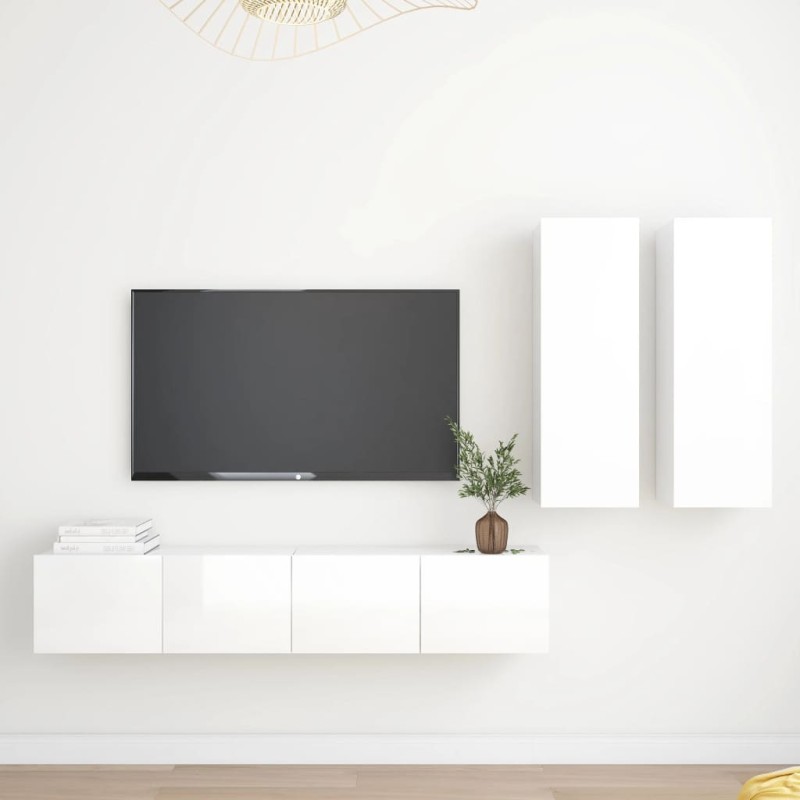 4-tlg. TV-Schrank-Set Hochglanz-Weiß Holzwerkstoff 4-tlg. TV-Schrank-Set Hochglanz-Weiß Holzwerkstoff