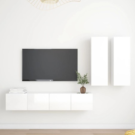 4-tlg. TV-Schrank-Set Hochglanz-Weiß Holzwerkstoff
