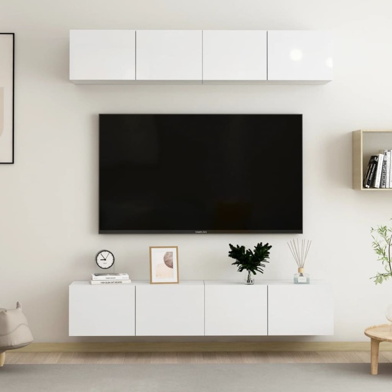 vidaXL TV-Schränke 4 Stk. Hochglanz-Weiß 80x30x30 cm Holzwerkstoff vidaXL TV-Schränke 4 Stk. Hochglanz-Weiß 80x30x30 cm Holzwerkstoff
