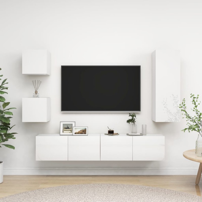 5-tlg. TV-Schrank-Set Hochglanz-Weiß Holzwerkstoff 5-tlg. TV-Schrank-Set Hochglanz-Weiß Holzwerkstoff