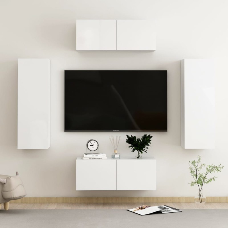 4-tlg. TV-Schrank-Set Hochglanz-Weiß Holzwerkstoff 4-tlg. TV-Schrank-Set Hochglanz-Weiß Holzwerkstoff