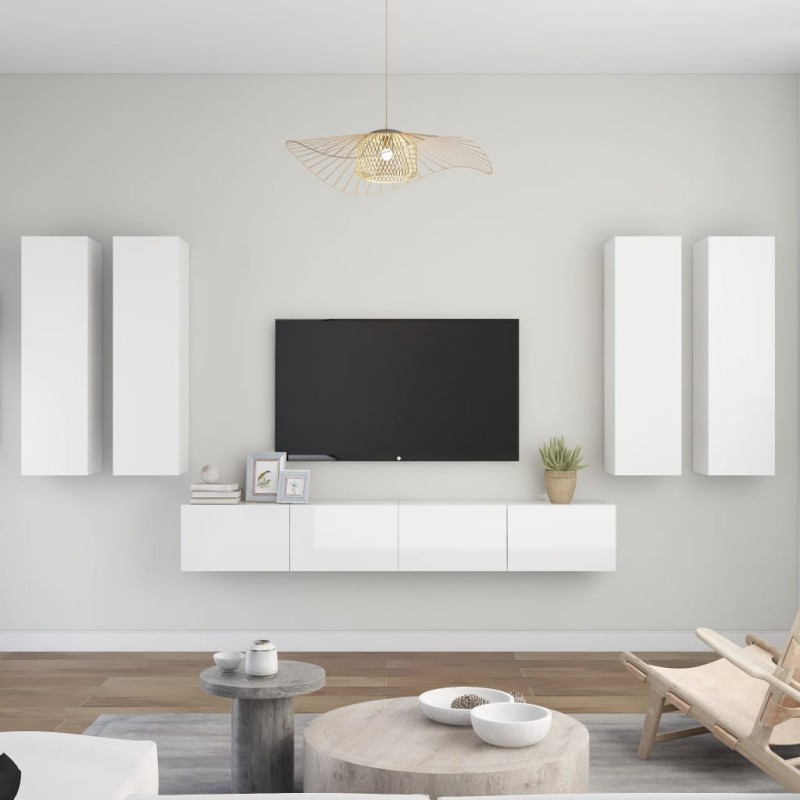 6-tlg. TV-Schrank-Set Hochglanz-Weiß Holzwerkstoff 6-tlg. TV-Schrank-Set Hochglanz-Weiß Holzwerkstoff