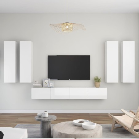 6-tlg. TV-Schrank-Set Hochglanz-Weiß Holzwerkstoff