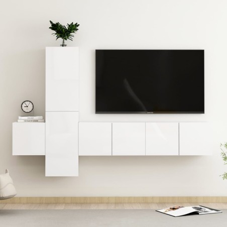 5-tlg. TV-Schrank-Set Hochglanz-Weiß Holzwerkstoff