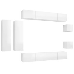 vidaXL 8-tlg. TV-Schrank-Set Hochglanz-Weiß Holzwerkstoff