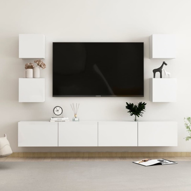 6-tlg. TV-Schrank-Set Hochglanz-Weiß Holzwerkstoff 6-tlg. TV-Schrank-Set Hochglanz-Weiß Holzwerkstoff