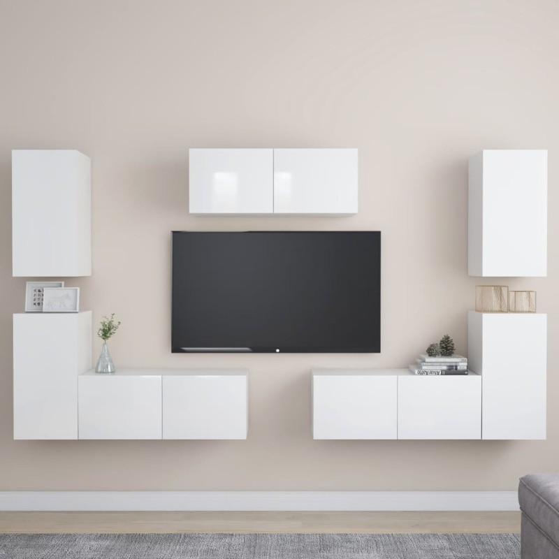 7-tlg. TV-Schrank-Set Hochglanz-Weiß Holzwerkstoff 7-tlg. TV-Schrank-Set Hochglanz-Weiß Holzwerkstoff