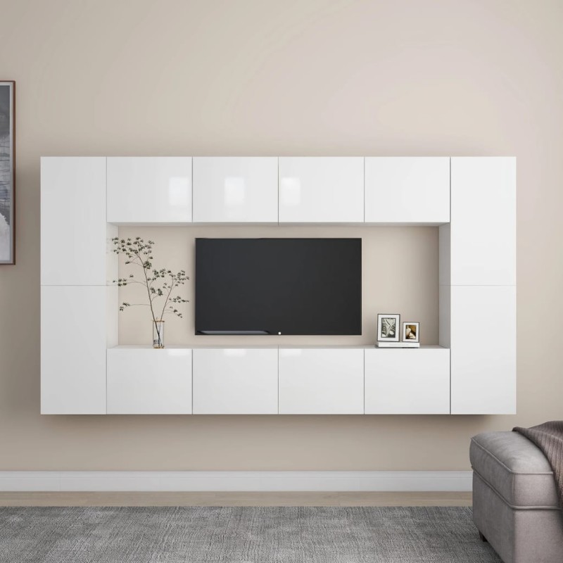 8-tlg. TV-Schrank-Set Hochglanz-Weiß Holzwerkstoff 8-tlg. TV-Schrank-Set Hochglanz-Weiß Holzwerkstoff