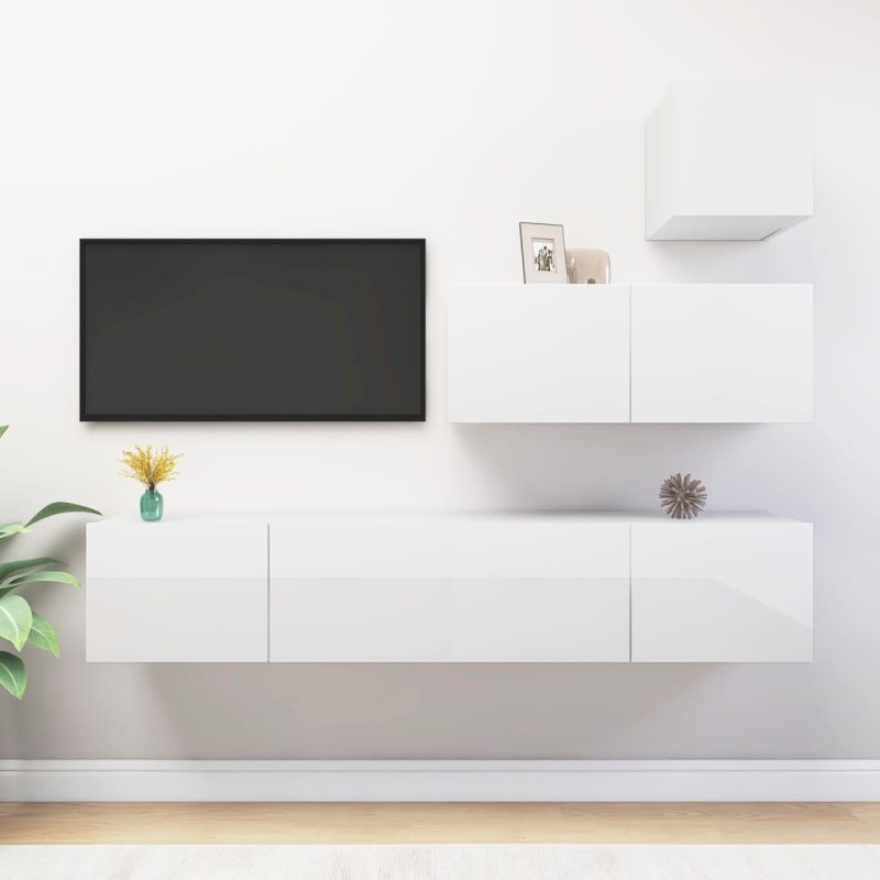 4-tlg. TV-Schrank-Set Hochglanz-Weiß Holzwerkstoff 4-tlg. TV-Schrank-Set Hochglanz-Weiß Holzwerkstoff
