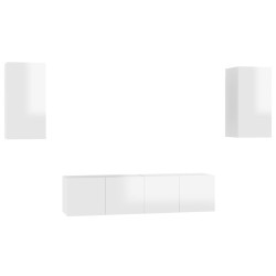 4-tlg. TV-Schrank-Set Hochglanz-Weiß Holzwerkstoff