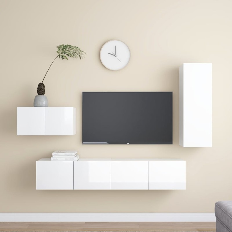 vidaXL 4-tlg. TV-Schrank-Set Hochglanz-Weiß Holzwerkstoff vidaXL 4-tlg. TV-Schrank-Set Hochglanz-Weiß Holzwerkstoff