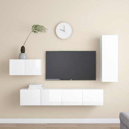vidaXL 4-tlg. TV-Schrank-Set Hochglanz-Weiß Holzwerkstoff