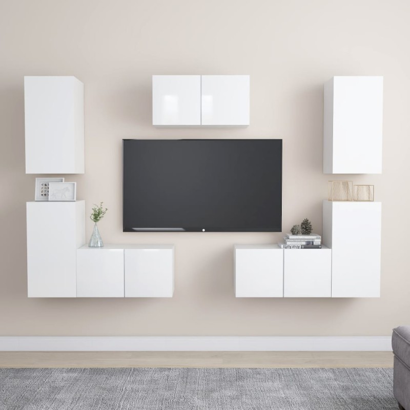 vidaXL 7-tlg. TV-Schrank-Set Hochglanz-Weiß Holzwerkstoff vidaXL 7-tlg. TV-Schrank-Set Hochglanz-Weiß Holzwerkstoff