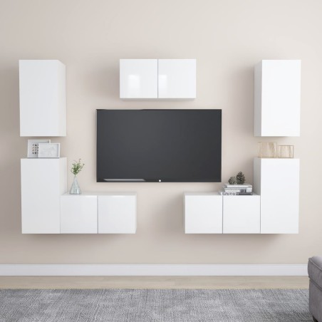 vidaXL 7-tlg. TV-Schrank-Set Hochglanz-Weiß Holzwerkstoff