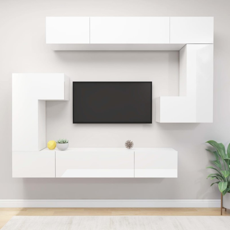 vidaXL 8-tlg. TV-Schrank-Set Hochglanz-Weiß Holzwerkstoff vidaXL 8-tlg. TV-Schrank-Set Hochglanz-Weiß Holzwerkstoff