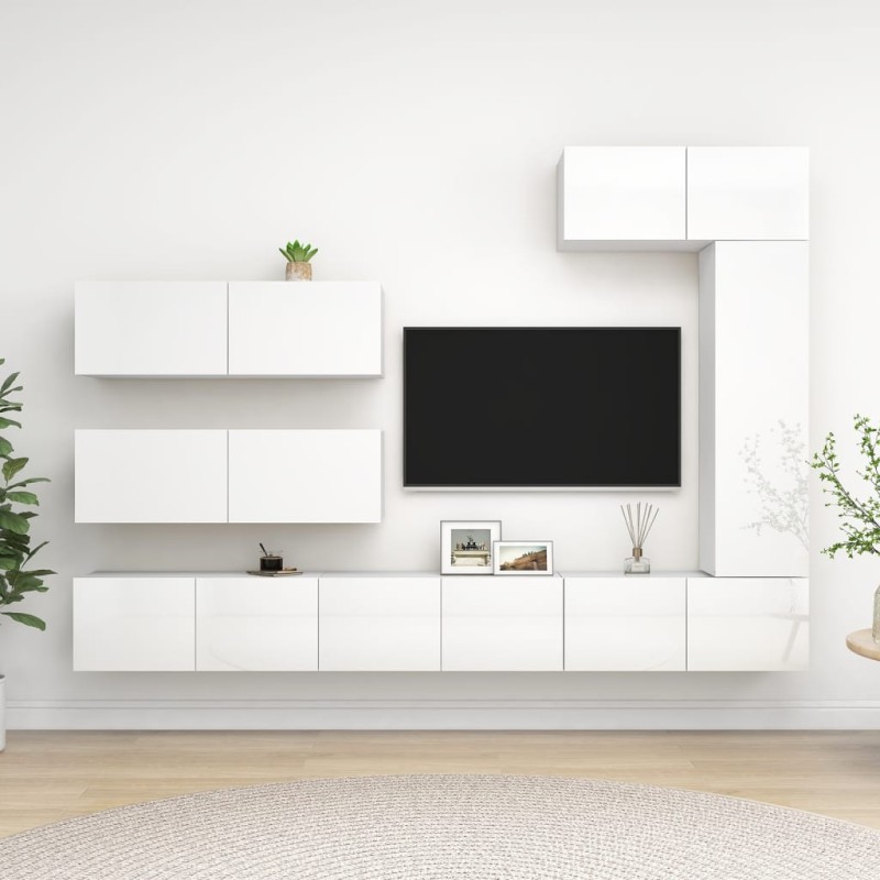 7-tlg. TV-Schrank-Set Hochglanz-Weiß Holzwerkstoff 7-tlg. TV-Schrank-Set Hochglanz-Weiß Holzwerkstoff
