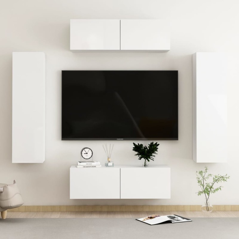 4-tlg. TV-Schrank-Set Hochglanz-Weiß Holzwerkstoff 4-tlg. TV-Schrank-Set Hochglanz-Weiß Holzwerkstoff
