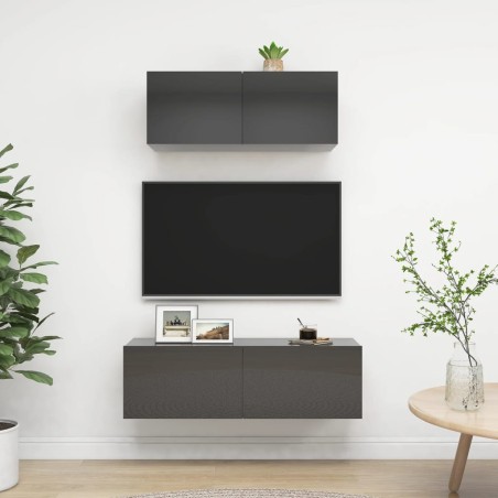 2-tlg. TV-Schrank-Set Hochglanz-Grau Holzwerkstoff
