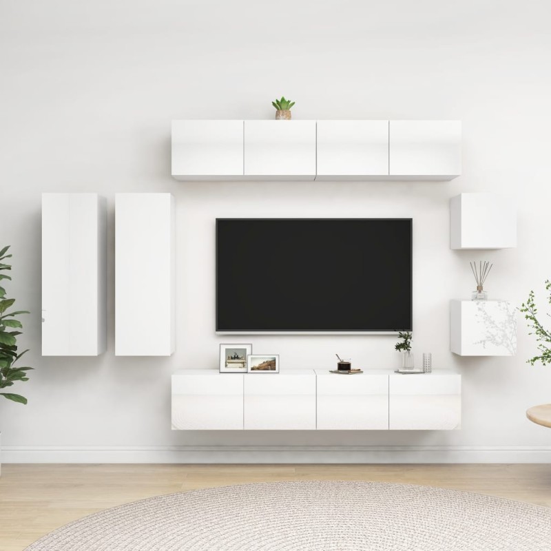8-tlg. TV-Schrank-Set Hochglanz-Weiß Holzwerkstoff 8-tlg. TV-Schrank-Set Hochglanz-Weiß Holzwerkstoff