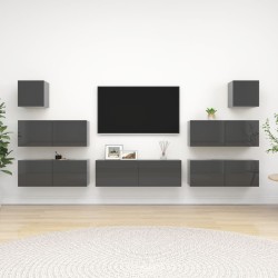 7-tlg. TV-Schrank-Set Hochglanz-Grau Holzwerkstoff