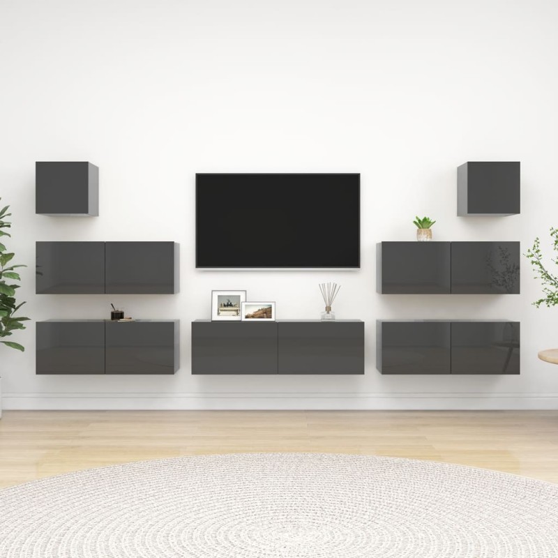 7-tlg. TV-Schrank-Set Hochglanz-Grau Holzwerkstoff 7-tlg. TV-Schrank-Set Hochglanz-Grau Holzwerkstoff